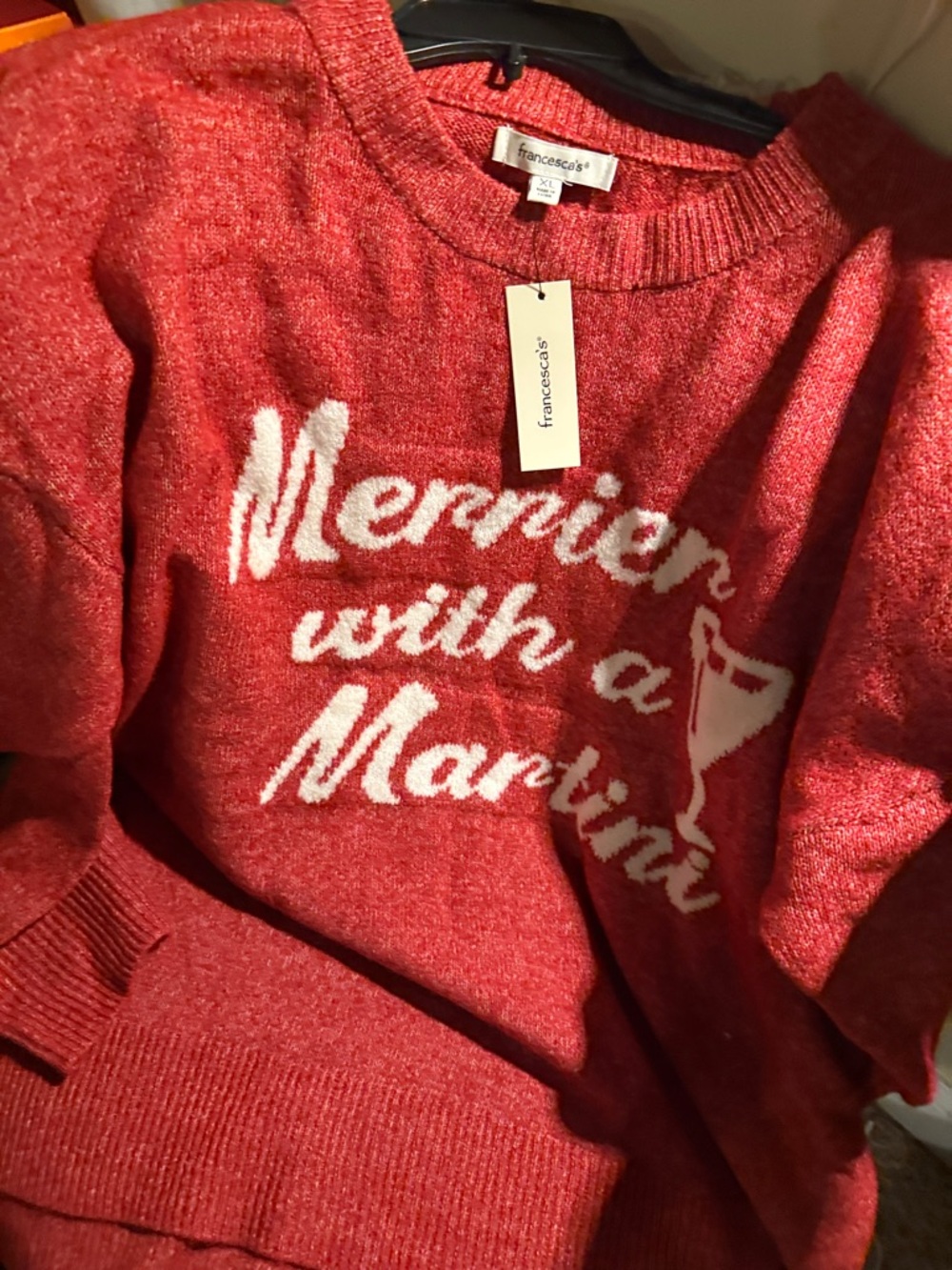 NWT Francesca's Collections Red 'Merrier with a Martini' Crewneck Sweater